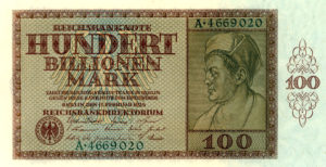 Geldschein in der Inflationszeit, Hundert Billionen Mark, 1924